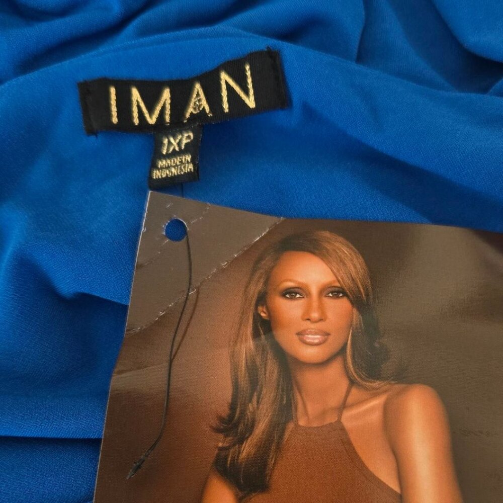 NWT Iman 1XL Blue V-Neck Surplice Wrap Pleated Empire Waist Maxi Dress - Picture 6 of 8